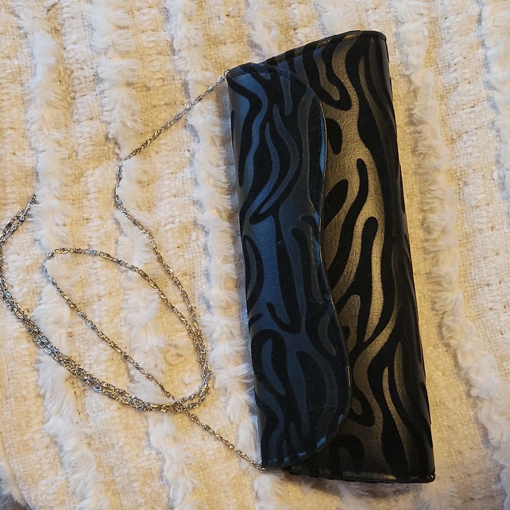 Clutch style Handbag- Black Animal Print with chain